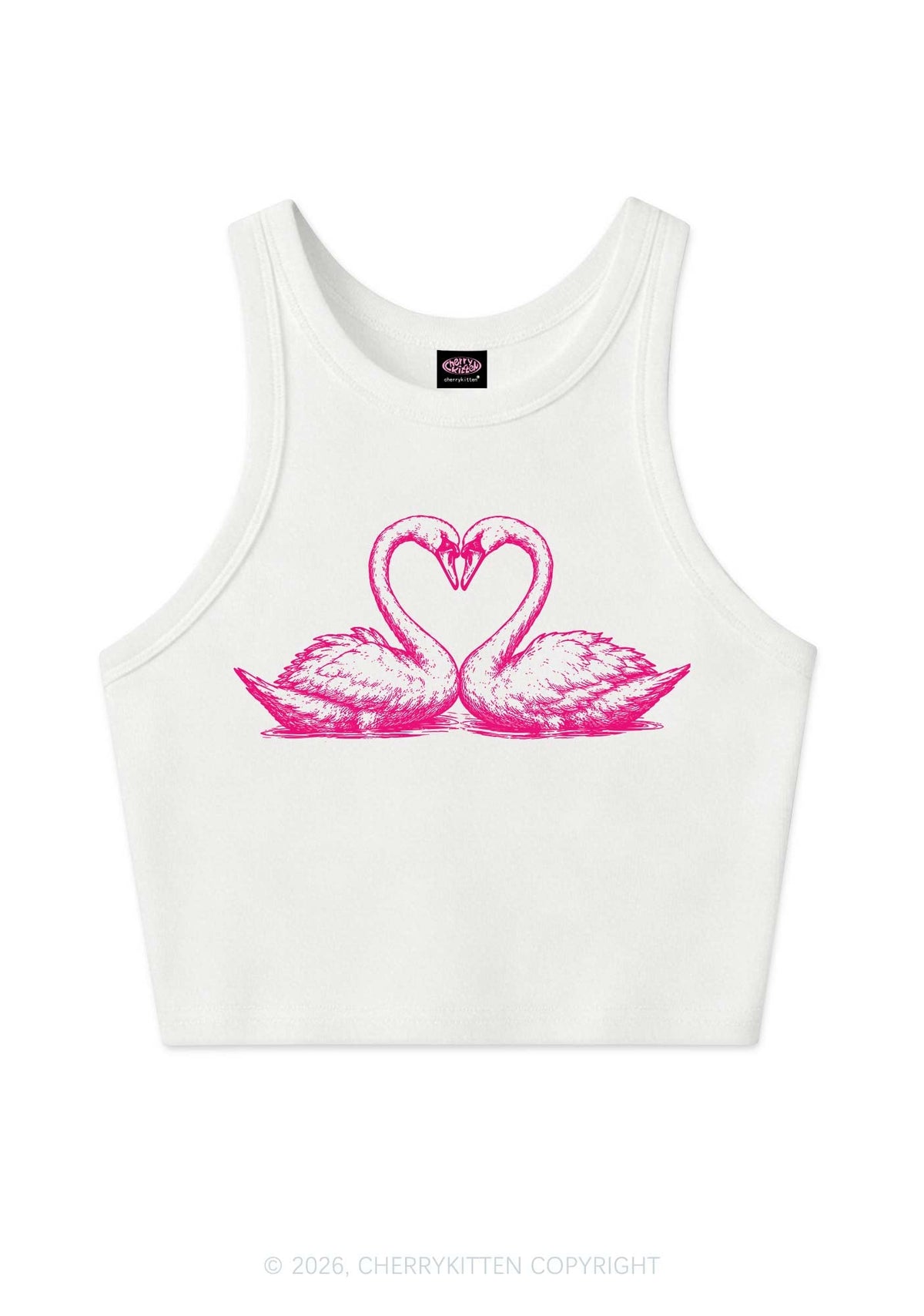 Pink Swans Heart Y2K Crop Tank Top Cherrykitten