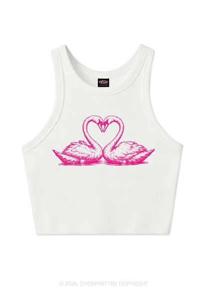 Pink Swans Heart Y2K Crop Tank Top Cherrykitten