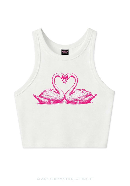 Pink Swans Heart Y2K Crop Tank Top Cherrykitten