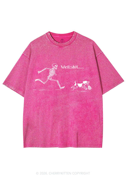 Halloween Well Shxt Skeleton Dog Y2K Shirts Washed Tee Cherrykitten
