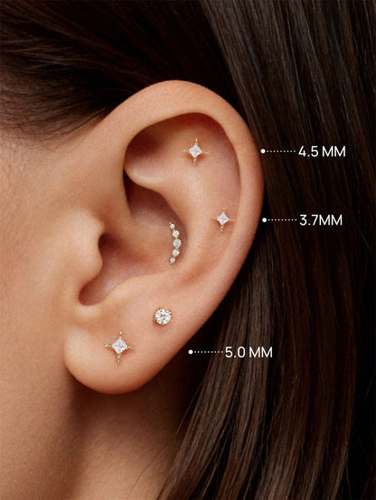 KOSINER 14K Solid Gold Delicate Four-Point Star Flat Back Stud