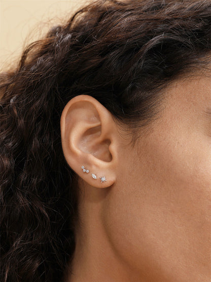 KOSINER 14K Solid Gold Delicate Triple-Point Cluster Flat Back Stud