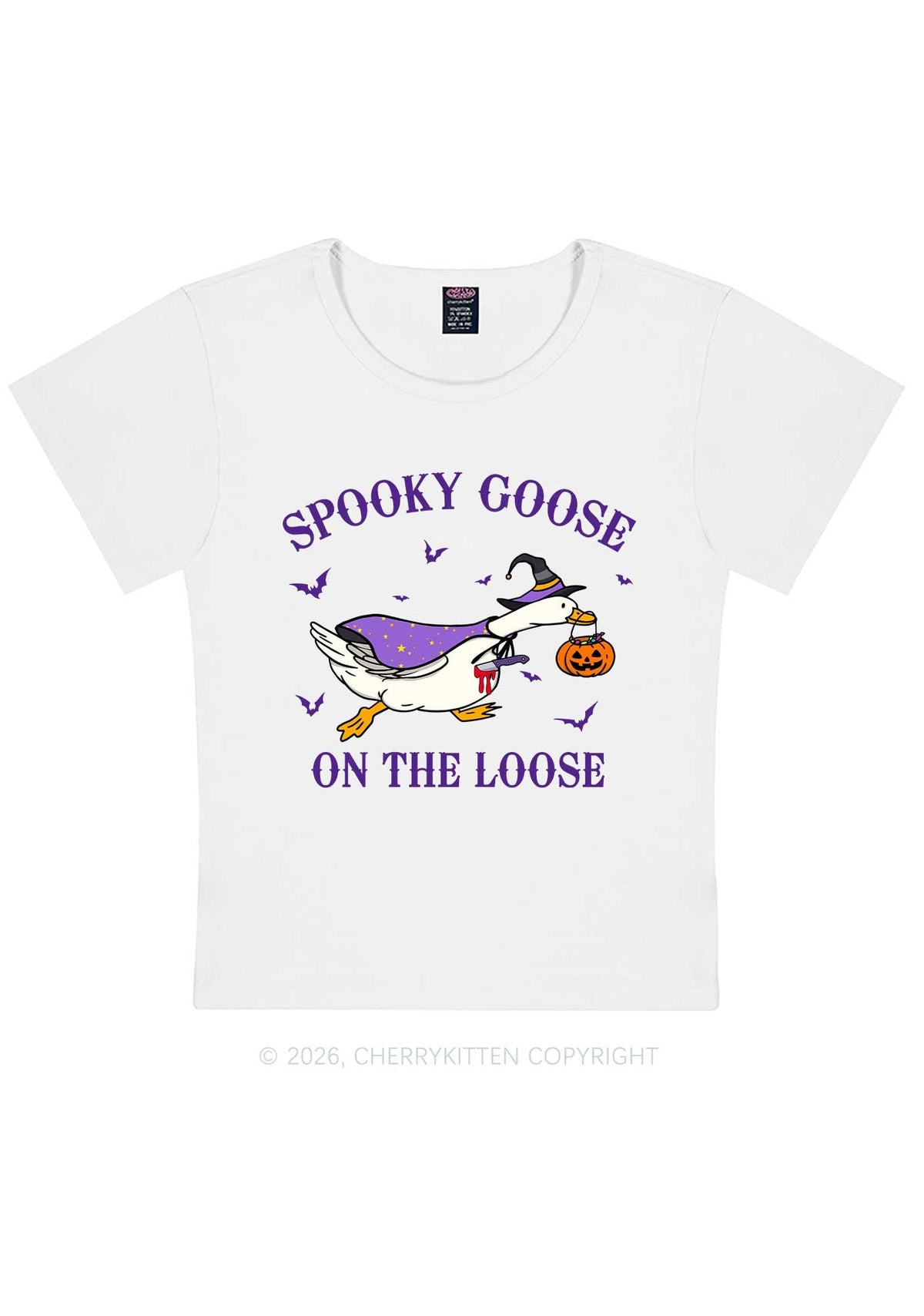 Halloween Spooky Goose On Loose Y2K Baby Tee Cherrykitten