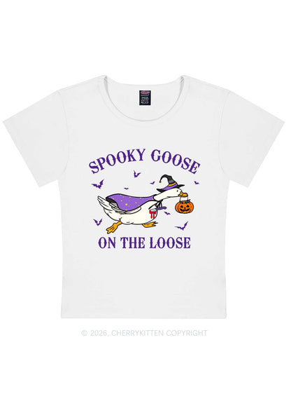 Halloween Spooky Goose On Loose Y2K Baby Tee Cherrykitten