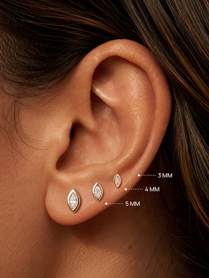KOSINER 14K Solid Gold Bezel-Set Marquise Lab-Grown Diamond Flat Back Stud