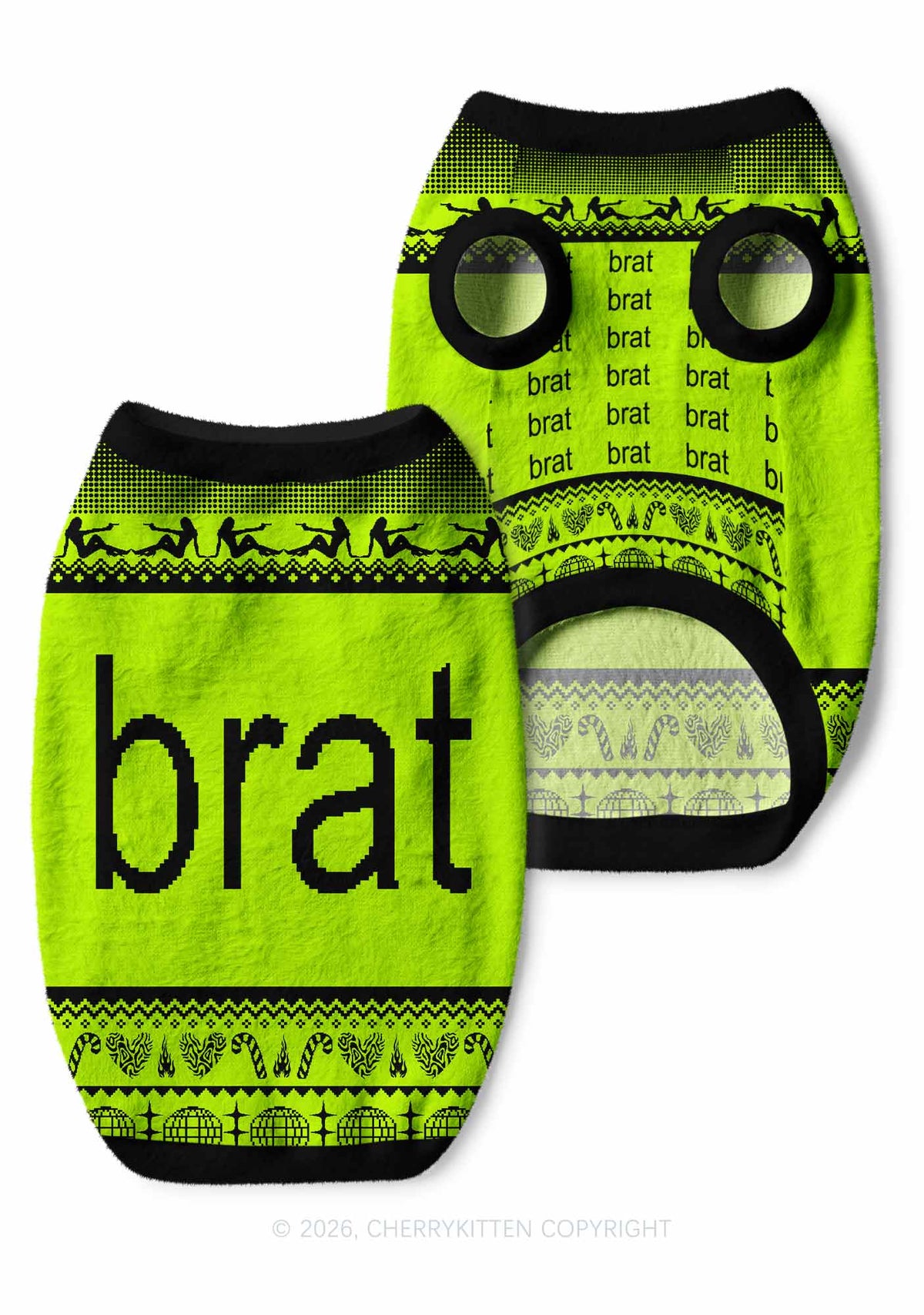 Green Brat Y2K Pet Knit Sweatshirt Cherrykitten