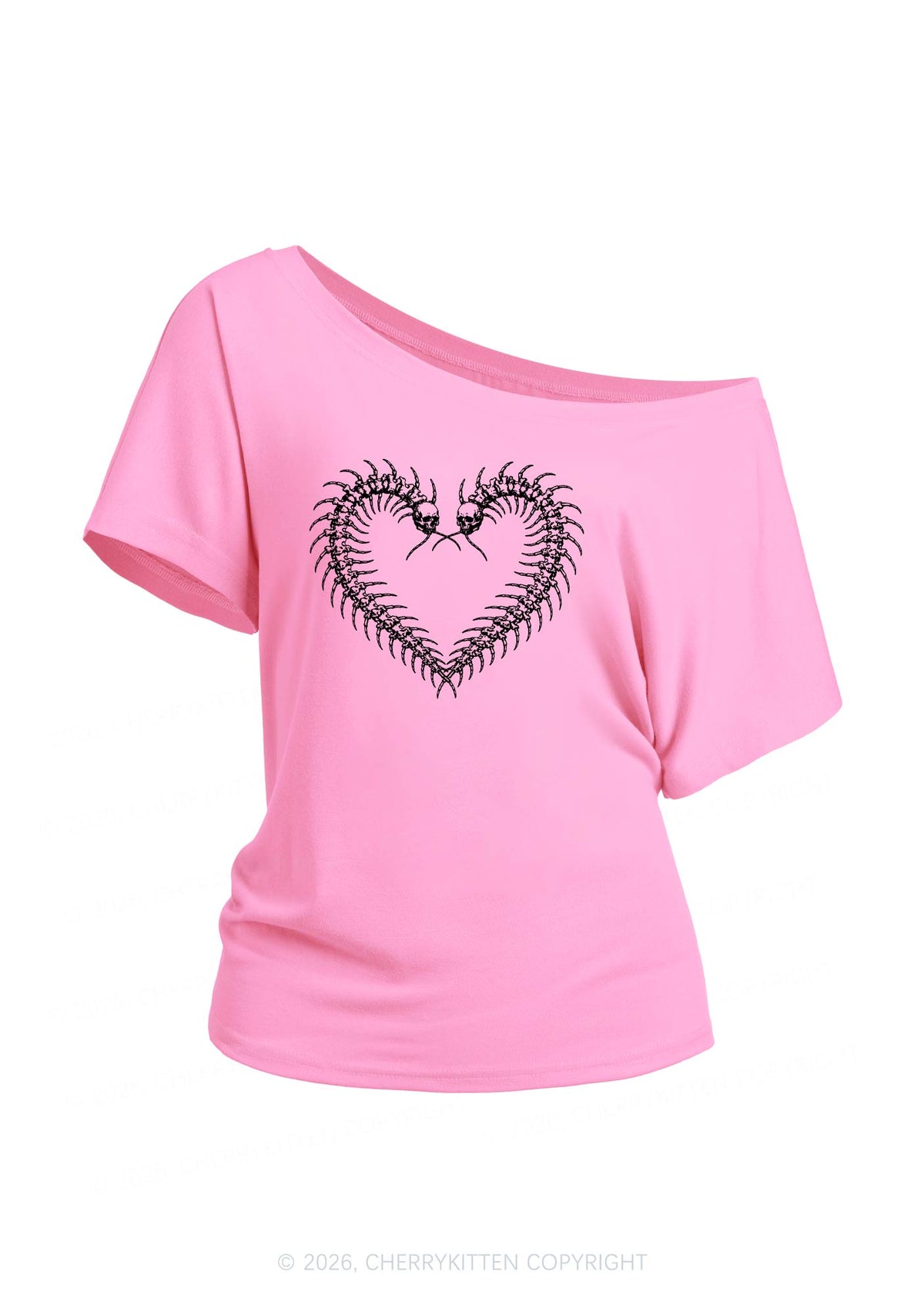 Halloween Centipede Heart Shape Y2K Off Shoulder Tee Cherrykitten