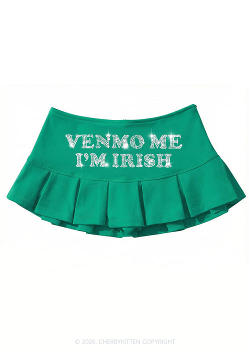 Rhinestone Venmo Me Im Irish St Patricks Y2K Mini Pleated Skirts Cherrykitten