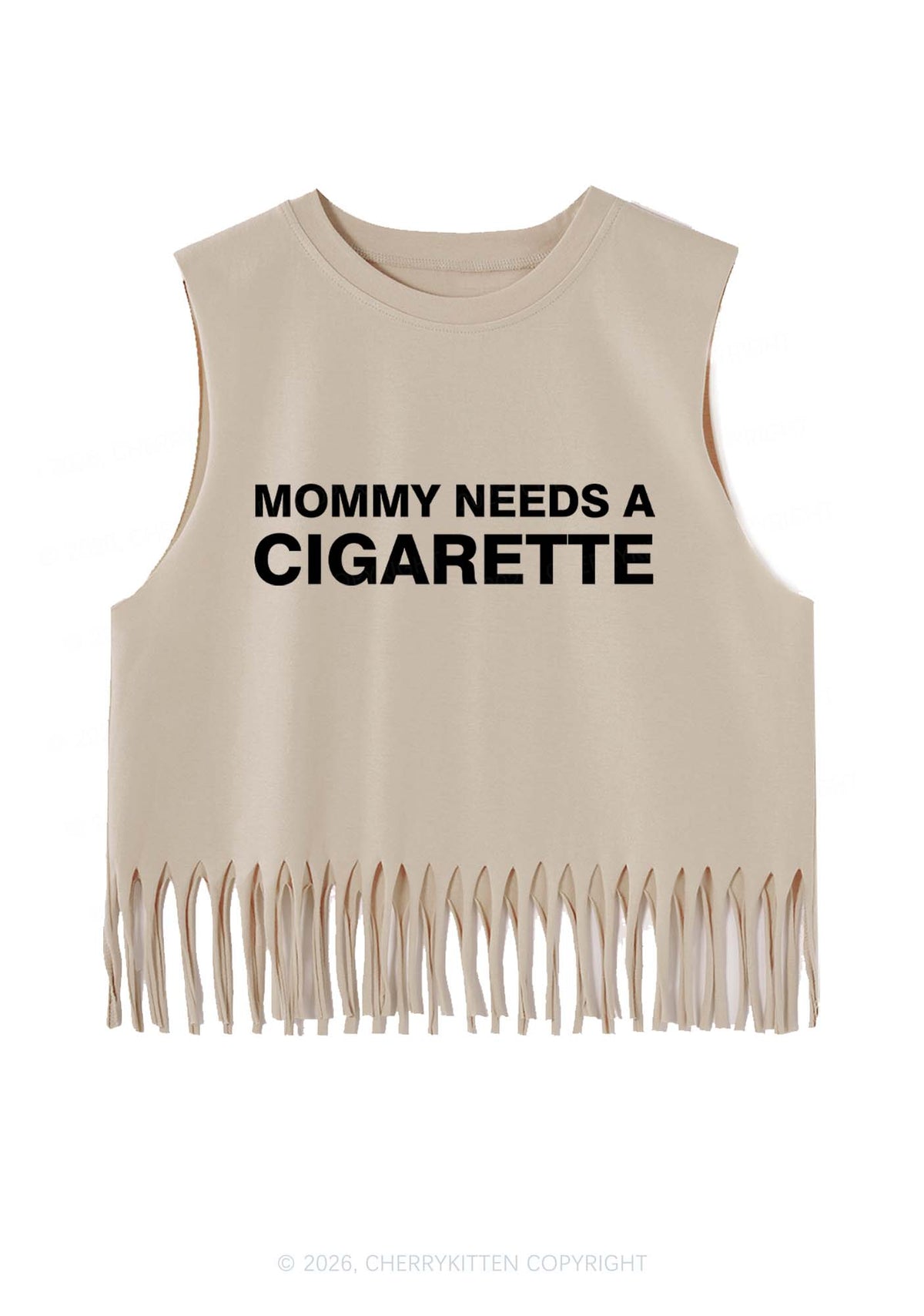 Mommy Needs A Cigarette Y2K Fringe Tank Top Cherrykitten