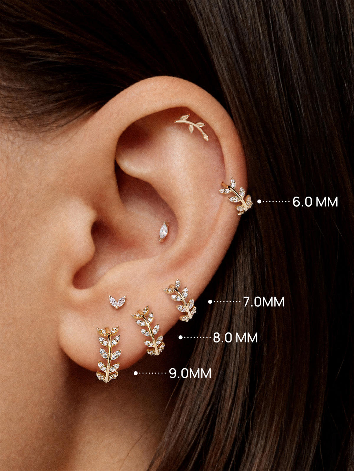 KOSINER 14K Solid Gold Delicate Leaf Hoop