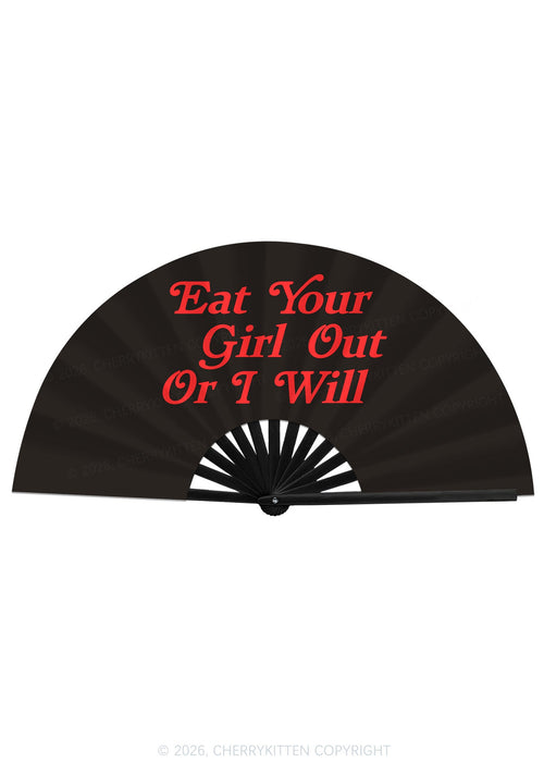 Eat Your Girl Out Y2K Rave Hand Fan Cherrykitten