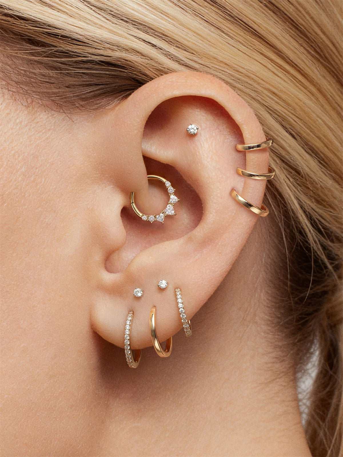 KOSINER 14K Solid Gold Minimalist Glossy Hoop