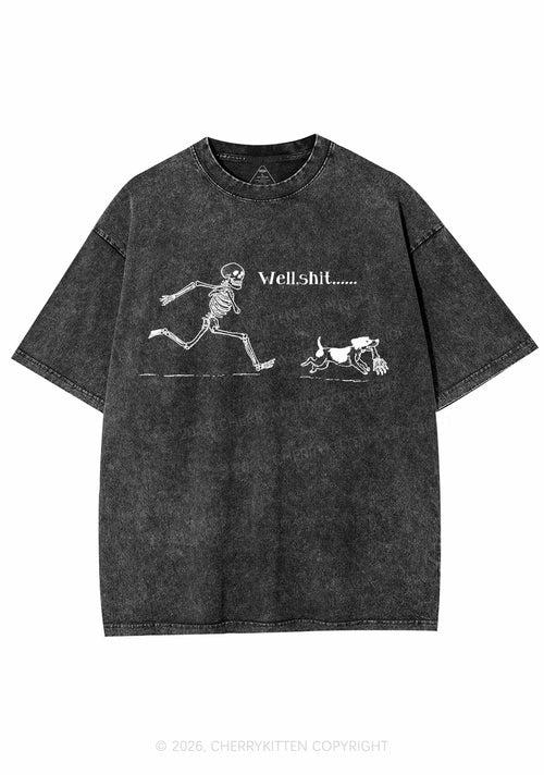Halloween Well Shxt Skeleton Dog Y2K Shirts Washed Tee Cherrykitten