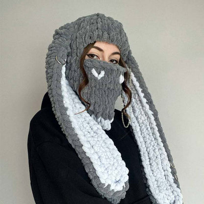 Halloween Balaclava Rabbit Ears Y2K Hand Knitted Hat