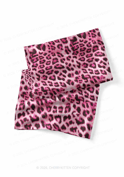 Pink Leopard Y2K Print Square Bandana Cherrykitten