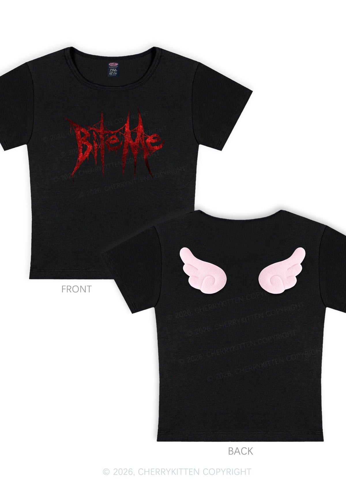 Halloween Bite Me Y2K Goth Angel Wings Baby Tee Cherrykitten