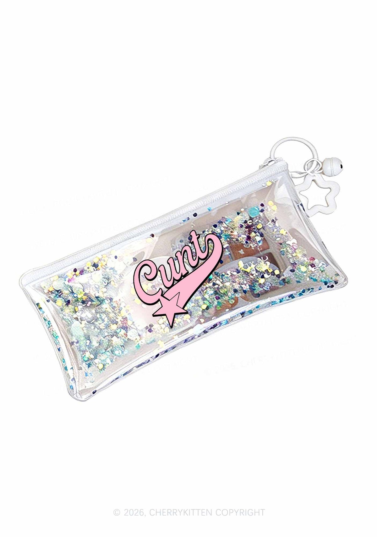 Pink Cxxt Star Y2K Quicksand Transparent Pencil Pouch Cherrykitten