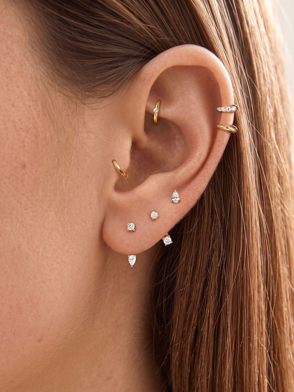 KOSINER 14K Solid Gold Delicate Pear Curved Barbell