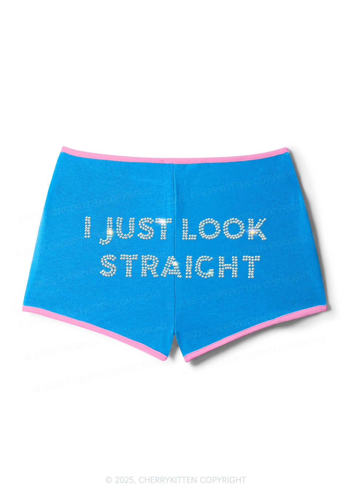 Rhinestone I Just Look Straight Pride Y2K Booty Shorts Cherrykitten