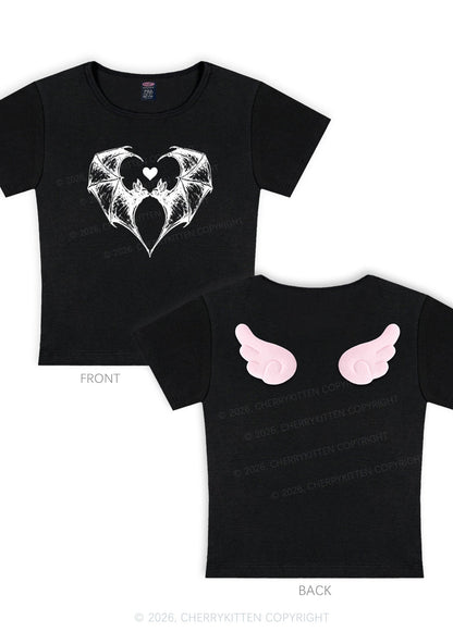 Halloween Bat Heart Y2K Goth Angel Wings Baby Tee Cherrykitten