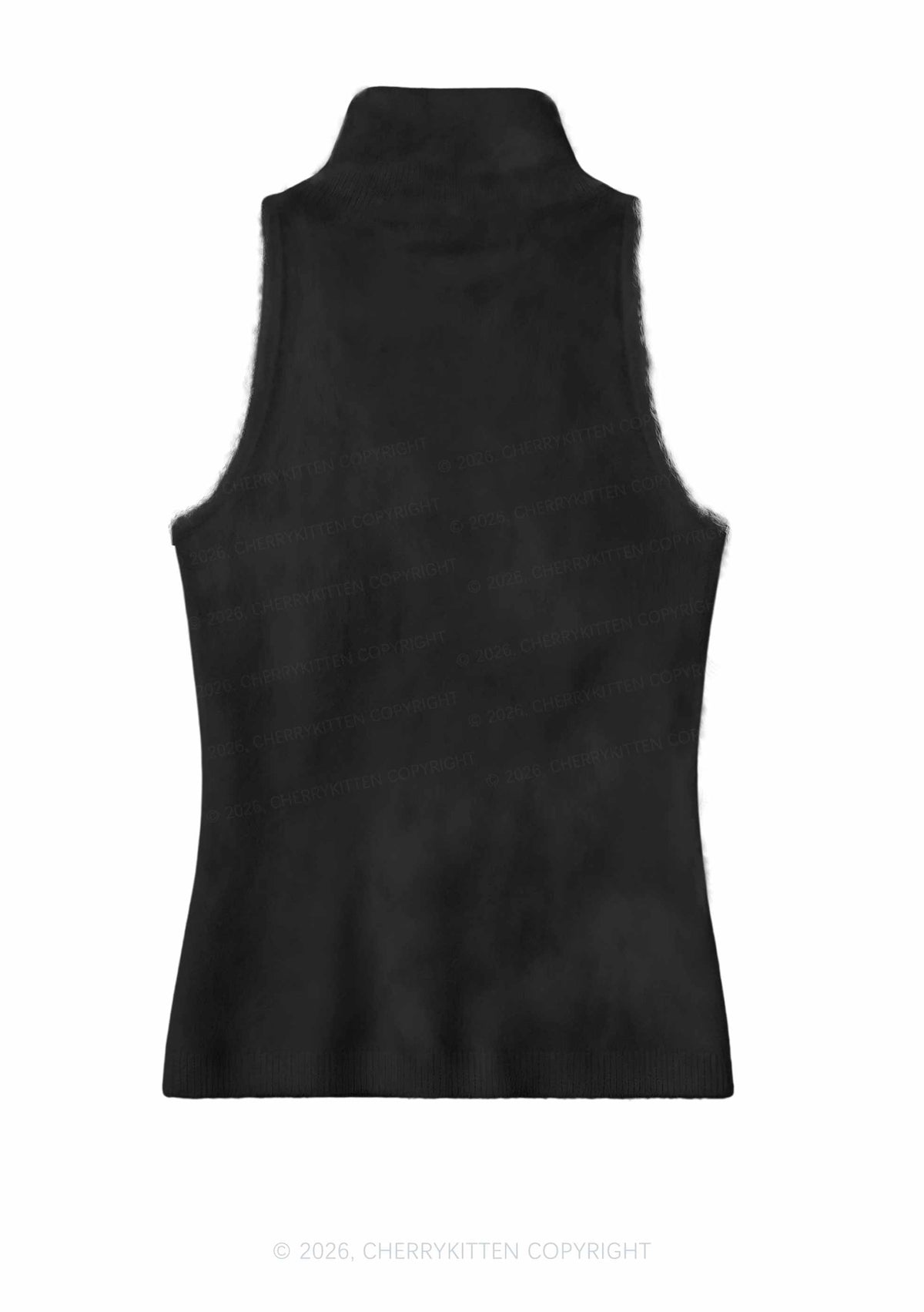 Plain Black Y2K Knit Turtleneck Tank Top Cherrykitten