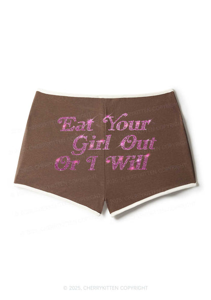 Rhinestone Eat Your Girl Out Y2K Booty Shorts Cherrykitten