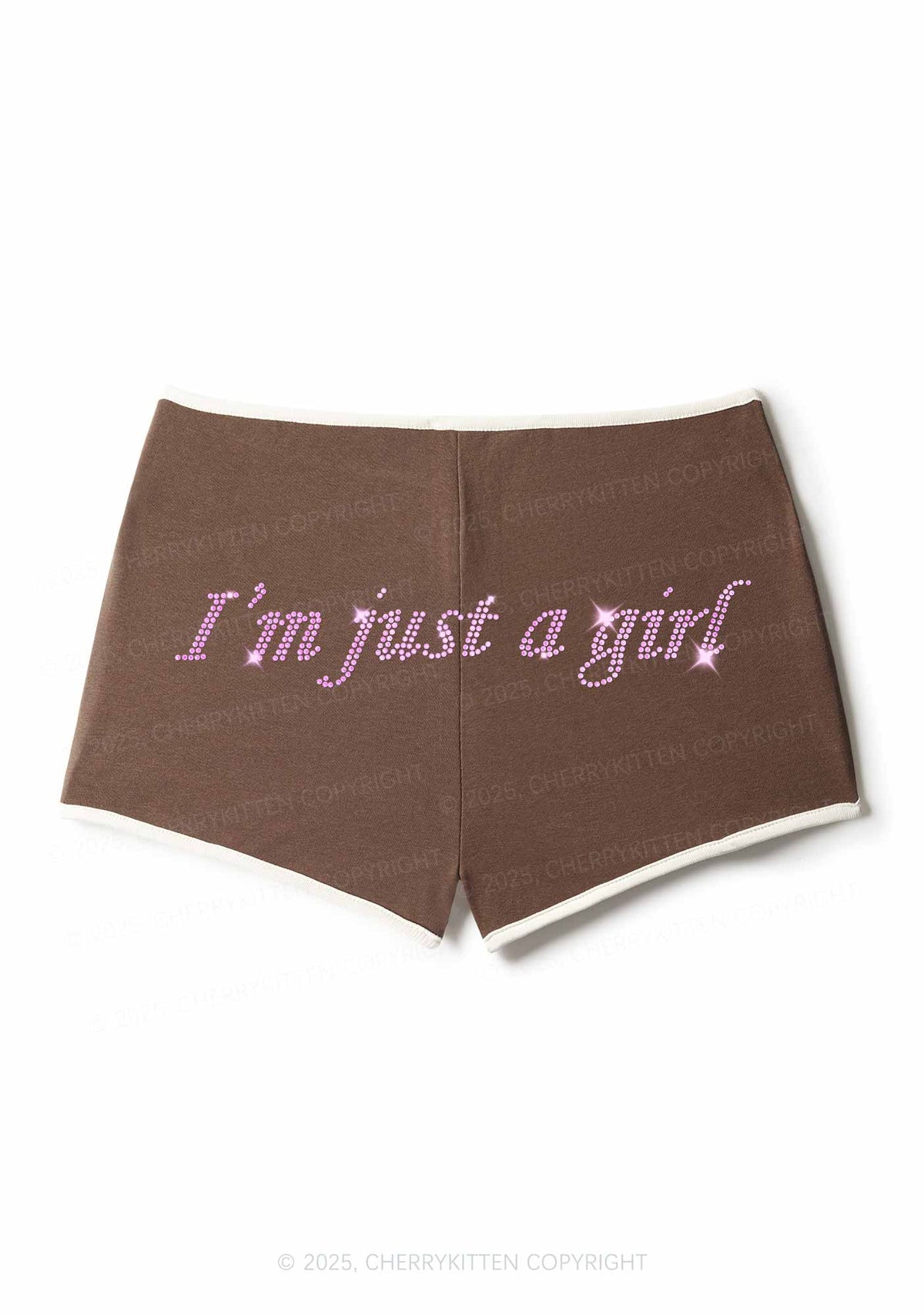 Rhinestone Just A Girl Y2K Booty Shorts Cherrykitten