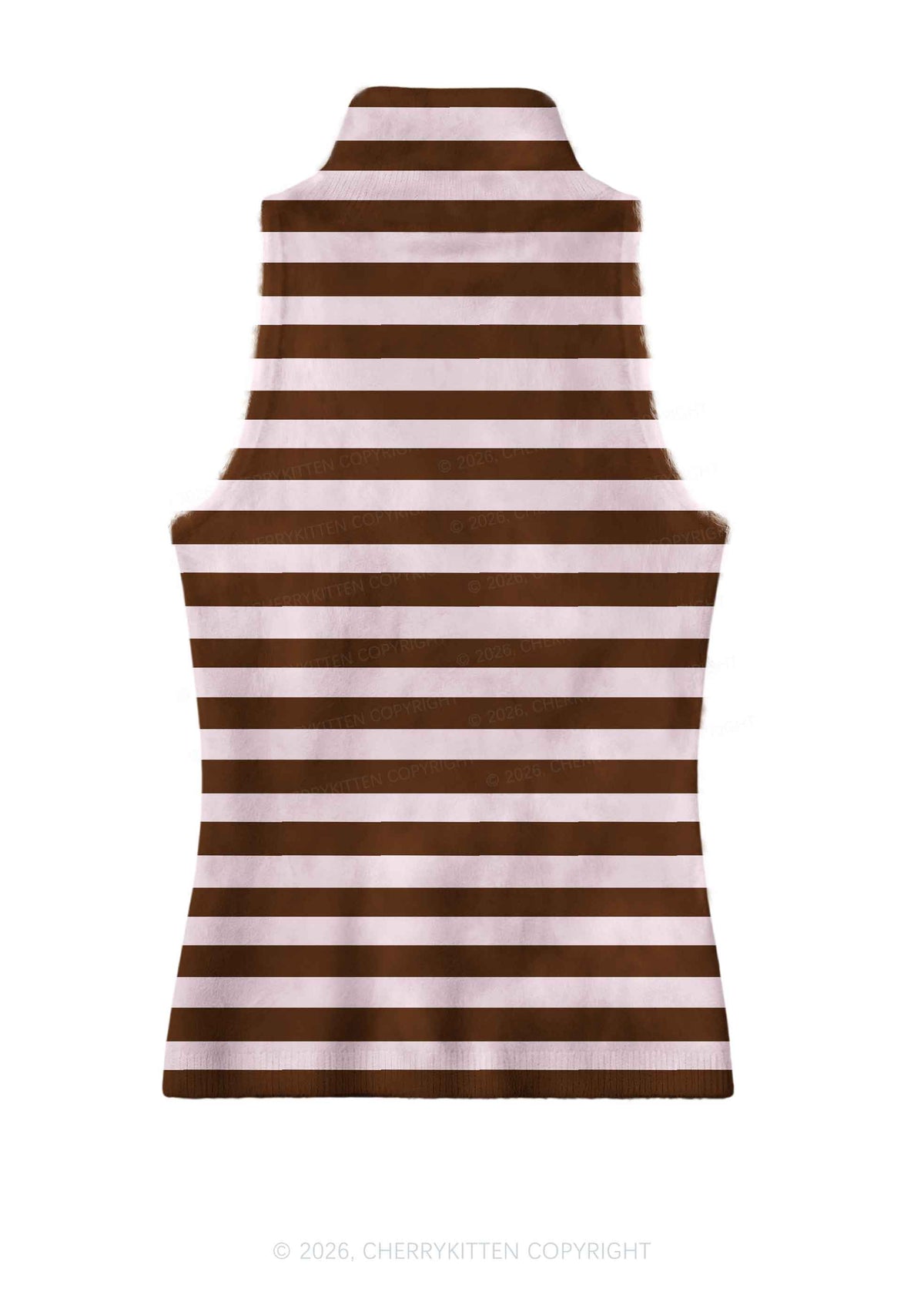 Pink Brown Stripes Y2K Knit Turtleneck Tank Top Cherrykitten