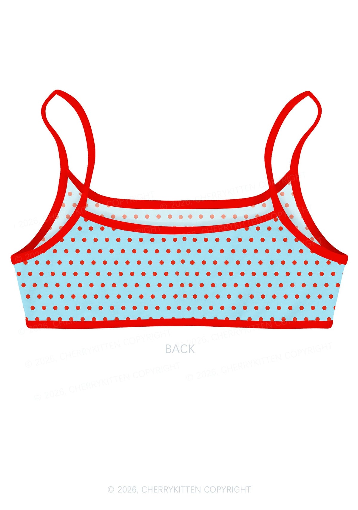 Red Dots On Blue Y2K Print Super Crop Cami Cherrykitten