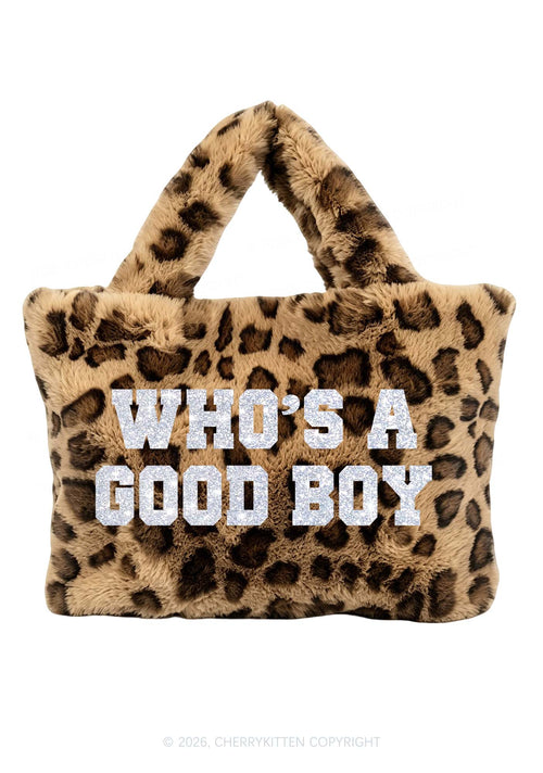 Glitter Whos A Good Boy Y2K Plush Leopard Handbag Cherrykitten