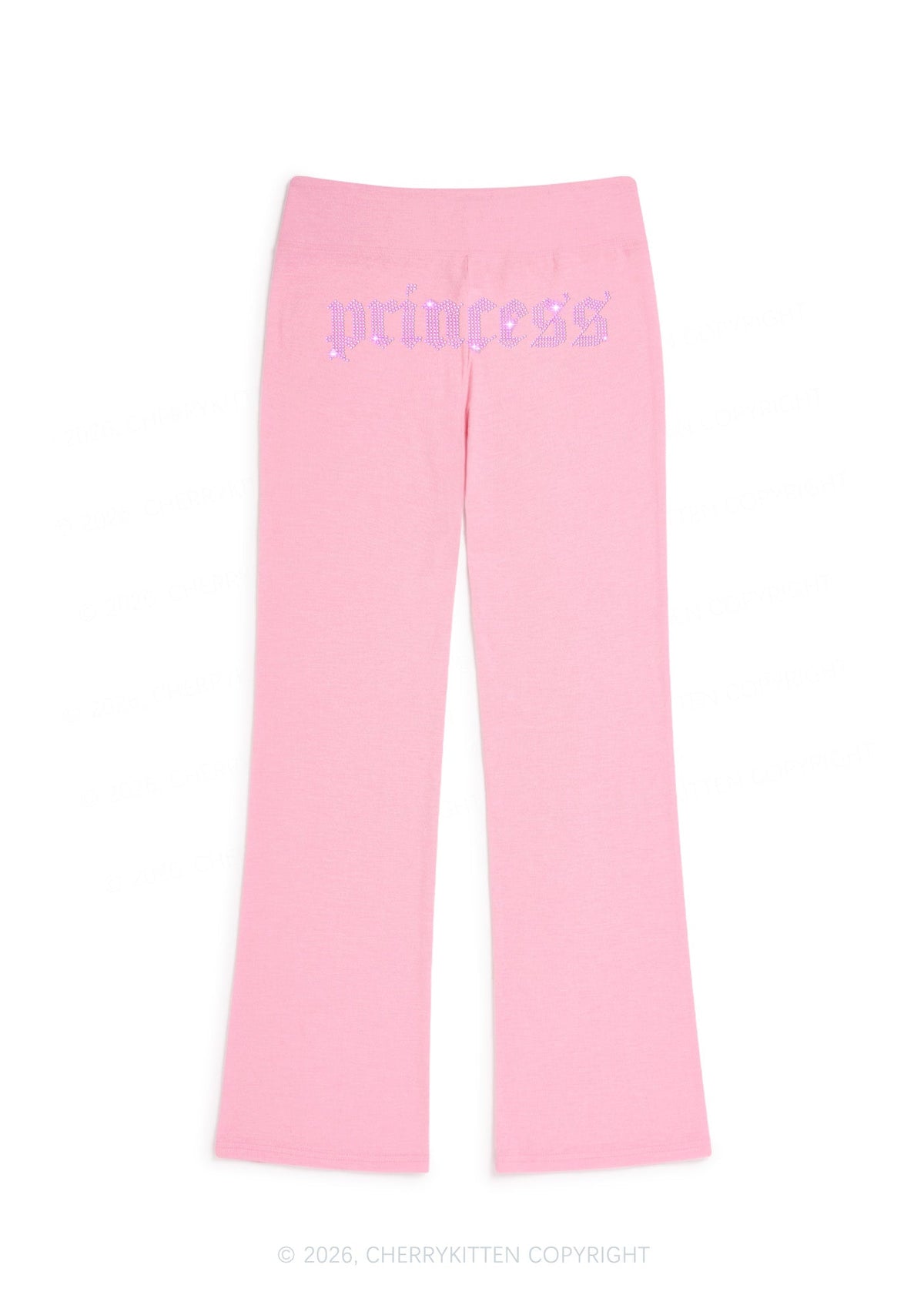 Rhinestone Princess Y2K Low Rise Drawstring Flare Pants Cherrykitten