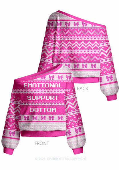 Emotional Support Bottom Pride Y2K Off Shoulder Knit Sweatshirt Cherrykitten