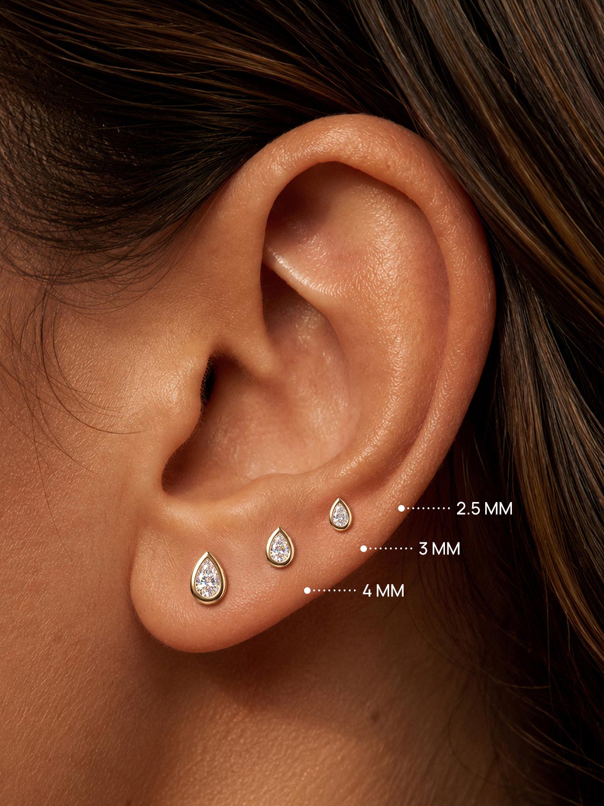 KOSINER 14K Solid Gold Bezel-Set Pear Lab-Grown Diamond Flat Back Stud