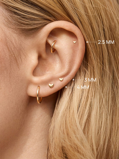 KOSINER 14K Solid Gold Dainty SweetHeart Flat Back Stud