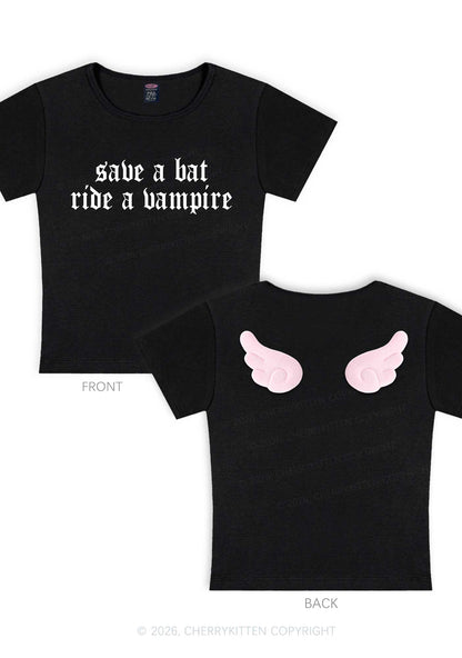 Halloween Ride A Vampire Y2K Goth Angel Wings Baby Tee Cherrykitten