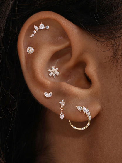 KOSINER Marquise 14K Solid Gold Dainty Pear Heart Flat Back Stud