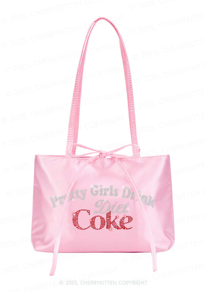Rhinestone Pretty Girls Drink Diet Cola Y2K Satin Bags Cherrykitten