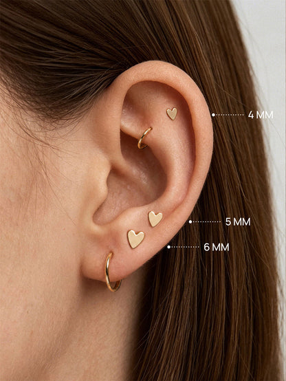 KOSINER 14K Solid Gold Minimalist Glossy Heart Flat Back Stud