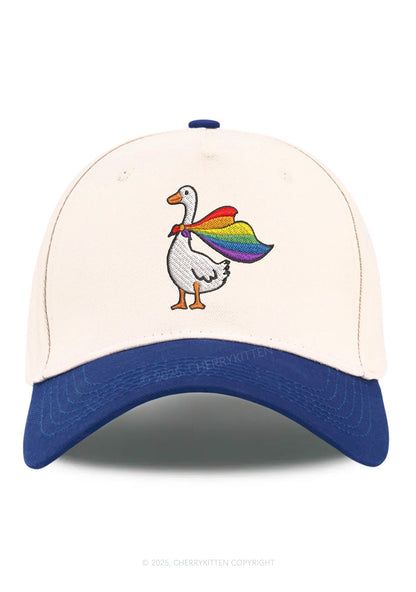 Embroidered Rainbow Goose Pride Y2K Color Block Baseball Cap Cherrykitten