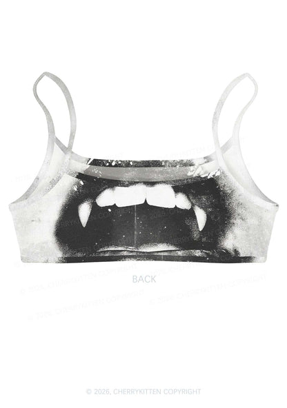 Halloween Vampire Lips Y2K Print Super Crop Cami Cherrykitten