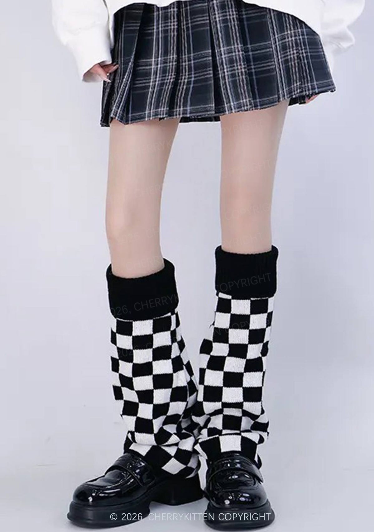 Black White Plaid Flared Leg Warmers