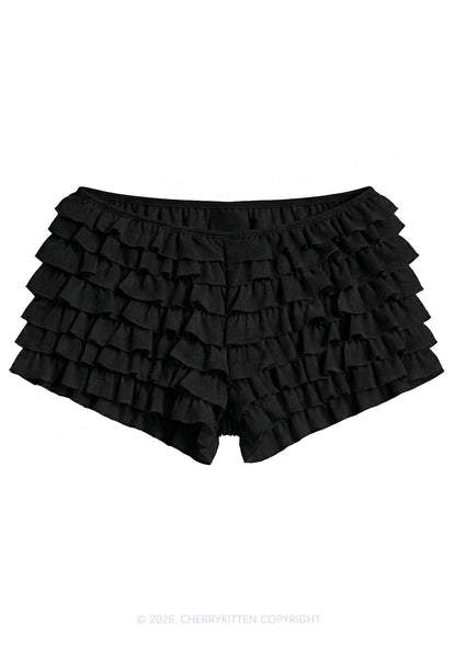 Y2K Mesh Ruffle Layered Shorts With Back Bow Cherrykitten