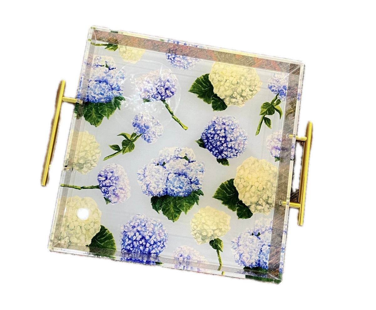 Hydrangea Acrylic Tray with Gold Handles