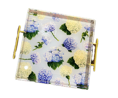 Hydrangea Acrylic Tray with Gold Handles