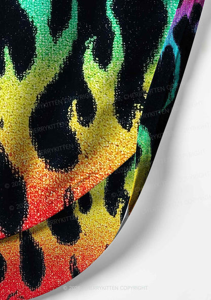 Rainbow Flame Pride Y2K Print Men Beach Shorts Cherrykitten