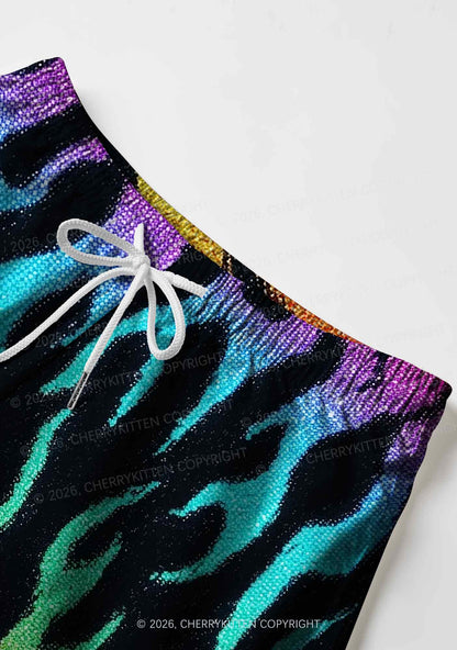 Rainbow Flame Pride Y2K Print Men Beach Shorts Cherrykitten