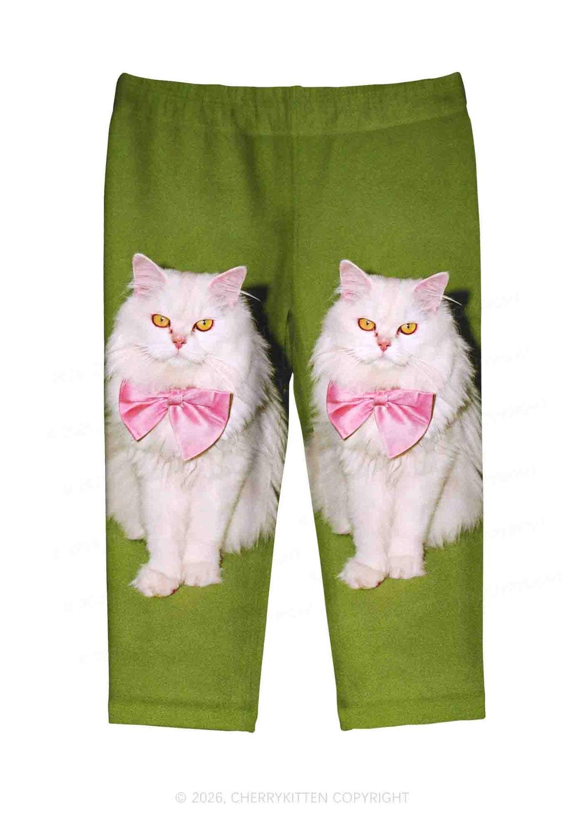 Pink Bow Cat Y2K Print Capri Pants Cherrykitten