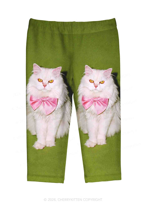 Pink Bow Cat Y2K Print Capri Pants Cherrykitten