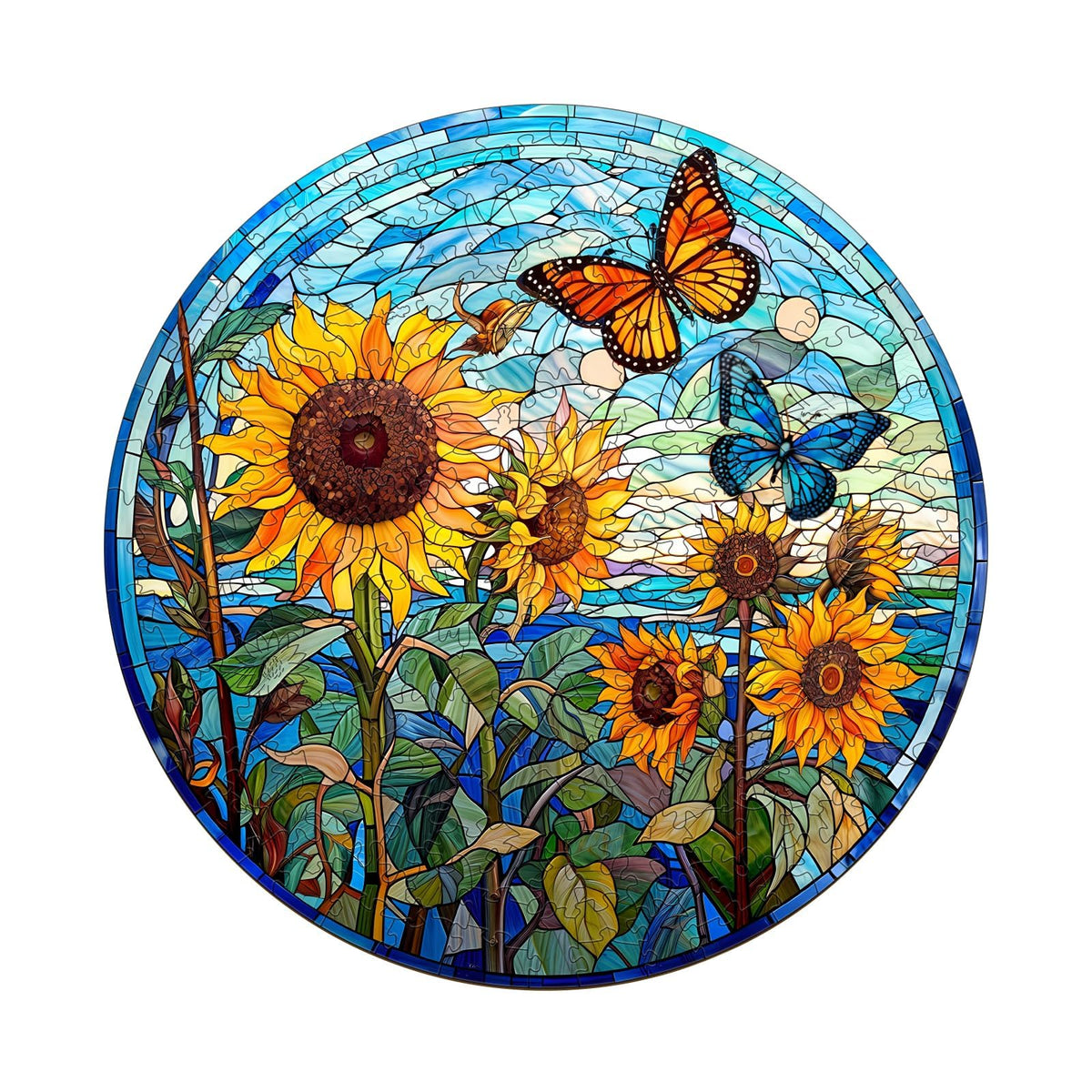 Wooden Puzzles for Adults - Glass Sunflower Wooden Puzzle Unique Shaped Wooden Jigsaw Puzzles for Adults Wood Puzzles Adult Perfect for Birthday Gift Family Puzzles 100 Pieces 8.5 x 8.5in Small