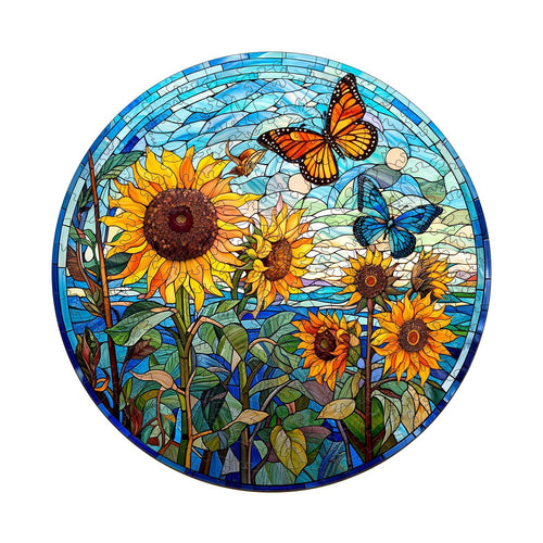 Wooden Puzzles for Adults - Glass Sunflower Wooden Puzzle Unique Shaped Wooden Jigsaw Puzzles for Adults Wood Puzzles Adult Perfect for Birthday Gift Family Puzzles 100 Pieces 8.5 x 8.5in Small